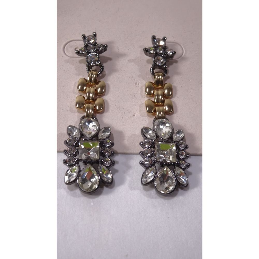 ANTHROPOLOGIE Women's Gold Silver Link Burst Drop Earrings NOB 68